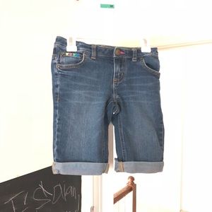 Girls Lands End Denim Embroidered Shorts, Size 7